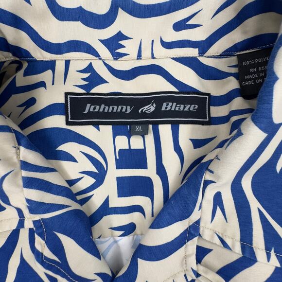 VTG Johnny Blaze Mens Button Up Shirt XL Flame Logo Spell Out Y2K Rap Streetwear - Picture 9 of 12